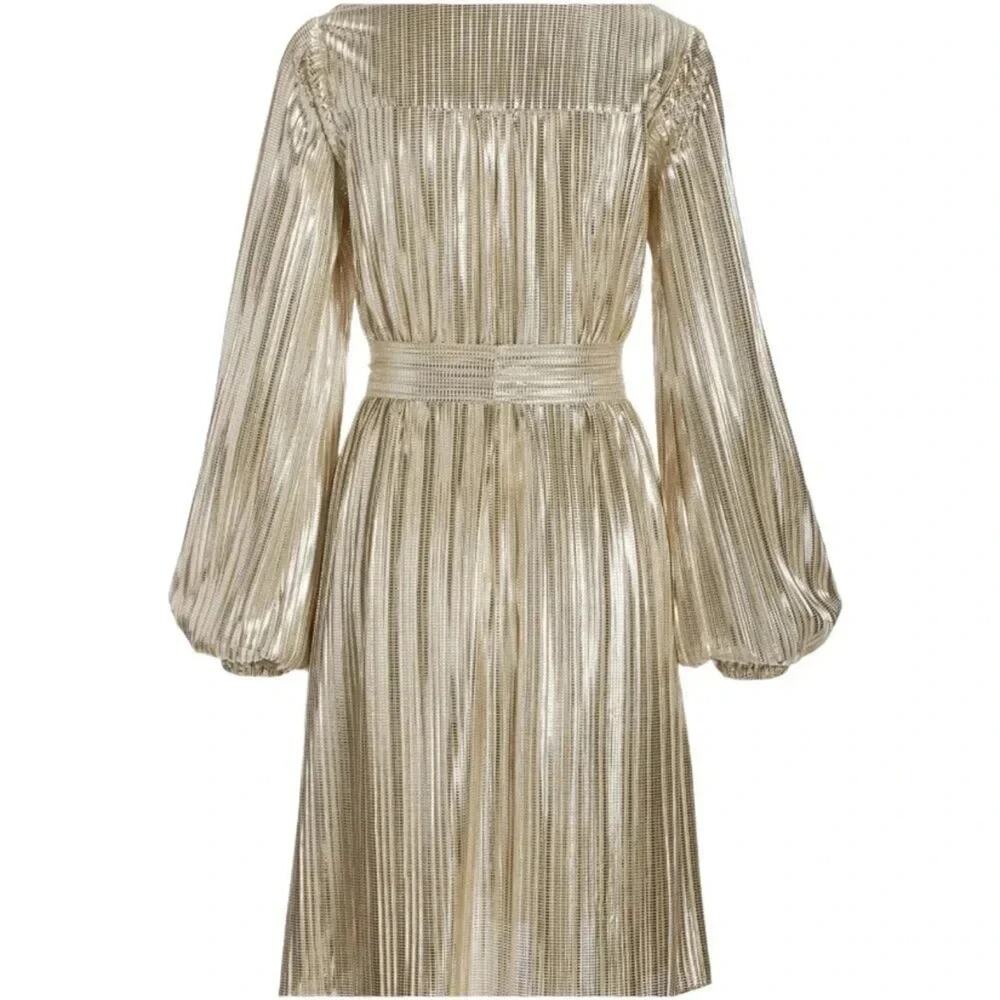 BOSTON PROPER Metallic Pleated Long Sleeve Dress Size M - Picture 7 of 12